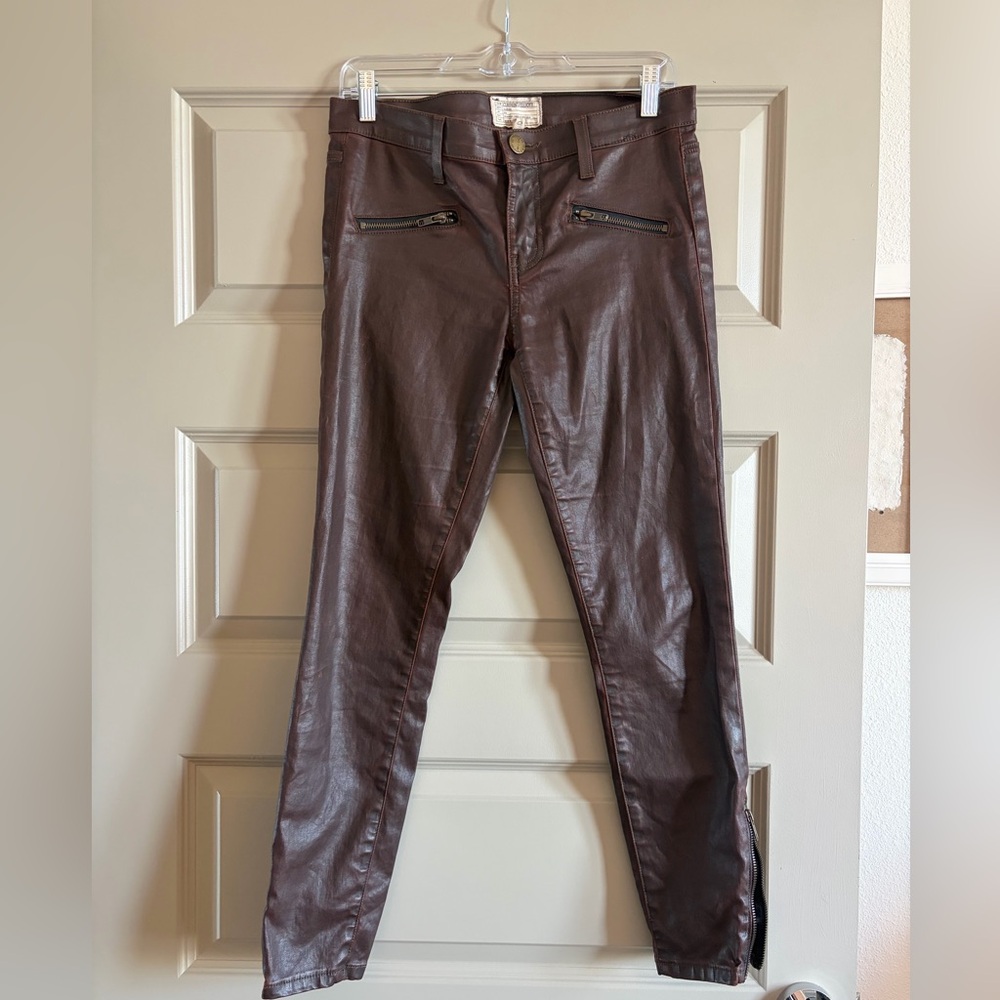 Current/Elliott Women's Soho Zip Stilleto Brown Coated Denim